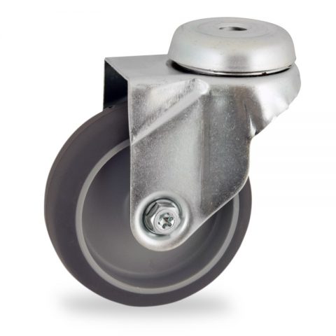 Okretni točak,50mm za lagana kolica, sa točkom od termoplastika siva neobeležena guma osovina kliznog ležaja montaža sa otvor - rupa