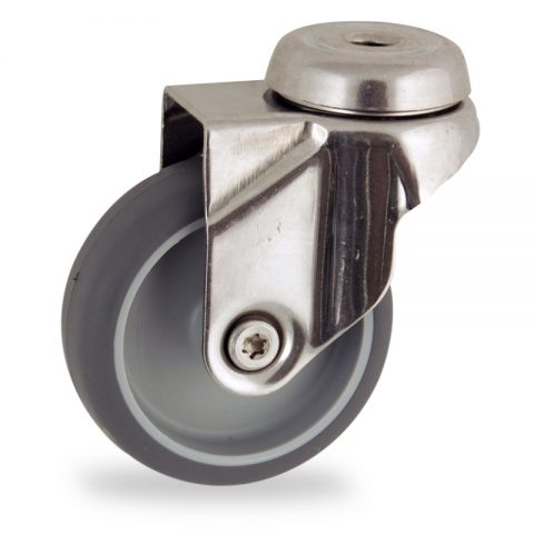 INOX Okretni točak,75mm za lagana kolica, sa točkom od termoplastika siva neobeležena guma osovina kliznog ležaja montaža sa otvor - rupa