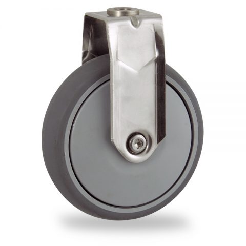 INOX Fiksni točak,75mm za lagana kolica, sa točkom od termoplastika siva neobeležena guma osovina sa jednokugličnim ležajem montaža sa otvor - rupa