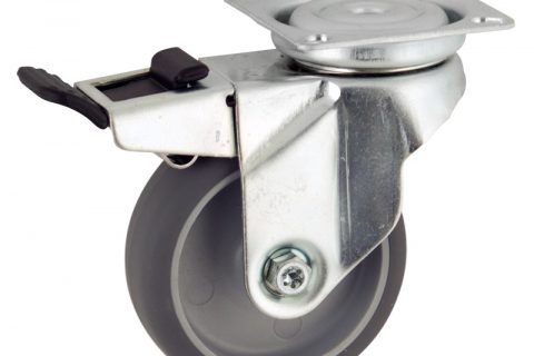 Okretni točak sa kočnicom,100mm za lagana kolica, sa točkom od termoplastika siva neobeležena guma kuglični ležajevimontaža sa gornja ploča