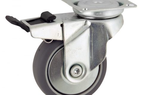 Okretni točak sa kočnicom,50mm za lagana kolica, sa točkom od termoplastika siva neobeležena guma kuglični ležajevimontaža sa gornja ploča