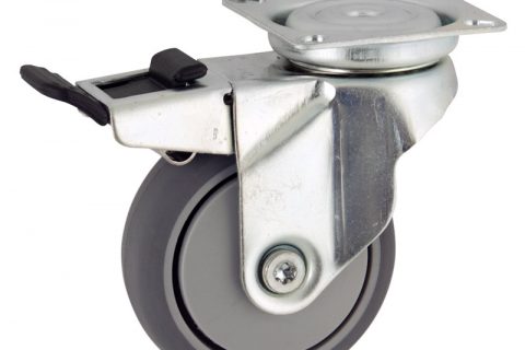 Okretni točak sa kočnicom,50mm za lagana kolica, sa točkom od termoplastika siva neobeležena guma osovina sa jednokugličnim ležajem montaža sa gornja ploča