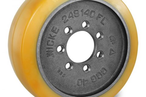Pogonski točak za električne paletne viljuškare 330X135mm od elastična guma  sa aplikacija - primena prirubnica sa  otvori za 