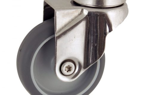 INOX Okretni točak,100mm za lagana kolica, sa točkom od termoplastika siva neobeležena guma osovina kliznog ležaja montaža sa otvor - rupa