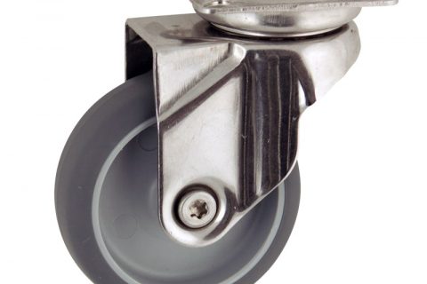 INOX Okretni točak,125mm za lagana kolica, sa točkom od termoplastika siva neobeležena guma osovina kliznog ležaja montaža sa gornja ploča