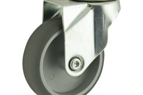 Okretni točak,75mm za lagana kolica, sa točkom od termoplastika siva neobeležena guma kuglični ležajevimontaža sa otvor - rupa