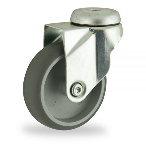 Okretni točak,75mm za lagana kolica, sa točkom od termoplastika siva neobeležena guma kuglični ležajevimontaža sa otvor - rupa