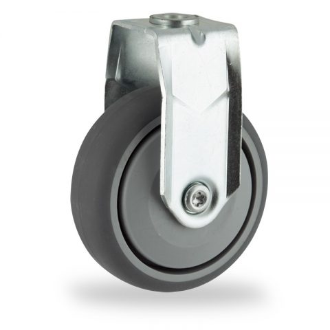 Fiksni točak,75mm za lagana kolica, sa točkom od termoplastika siva neobeležena guma osovina sa jednokugličnim ležajem montaža sa otvor - rupa