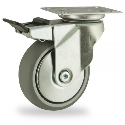 Okretni točak sa kočnicom,125mm za lagana kolica, sa točkom od termoplastika siva neobeležena guma kuglični ležajevimontaža sa gornja ploča
