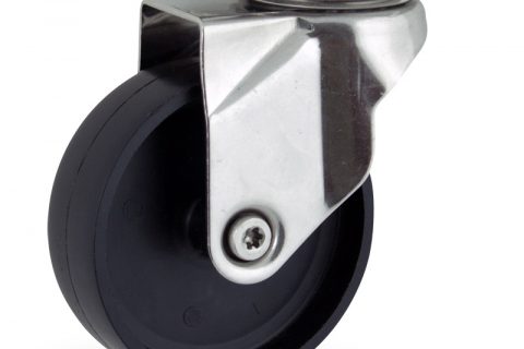 INOX Okretni točak,75mm za lagana kolica, sa točkom od polipropilen  osovina kliznog ležaja montaža sa gornja ploča