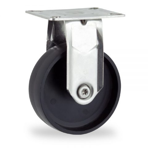 INOX Fiksni točak,75mm za lagana kolica, sa točkom od polipropilen  osovina kliznog ležaja montaža sa gornja ploča