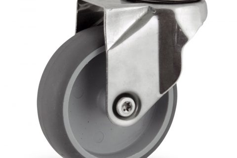 INOX Okretni točak,125mm za lagana kolica, sa točkom od termoplastika siva neobeležena guma osovina kliznog ležaja montaža sa otvor - rupa