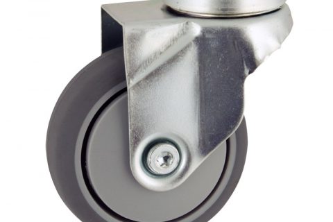 Okretni točak,50mm za lagana kolica, sa točkom od termoplastika siva neobeležena guma osovina sa jednokugličnim ležajem montaža sa otvor - rupa