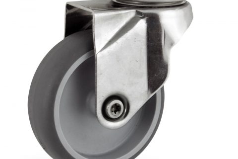 INOX Okretni točak,150mm za lagana kolica, sa točkom od termoplastika siva neobeležena guma osovina kliznog ležaja montaža sa gornja ploča