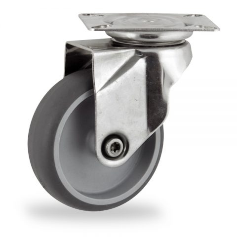 INOX Okretni točak,100mm za lagana kolica, sa točkom od termoplastika siva neobeležena guma osovina kliznog ležaja montaža sa gornja ploča