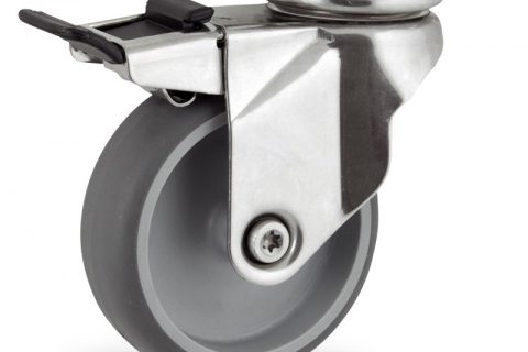 INOX Okretni točak sa kočnicom,150mm za lagana kolica, sa točkom od termoplastika siva neobeležena guma osovina kliznog ležaja montaža sa gornja ploča