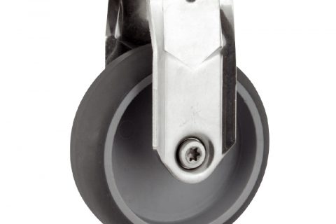 INOX Fiksni točak,125mm za lagana kolica, sa točkom od termoplastika siva neobeležena guma osovina kliznog ležaja montaža sa gornja ploča