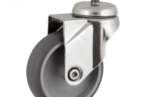 INOX Okretni točak,125mm za lagana kolica, sa točkom od termoplastika siva neobeležena guma kuglični ležajevimontaža sa navoj