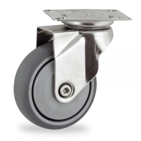 INOX Okretni točak,100mm za lagana kolica, sa točkom od termoplastika siva neobeležena guma osovina sa jednokugličnim ležajem montaža sa gornja ploča