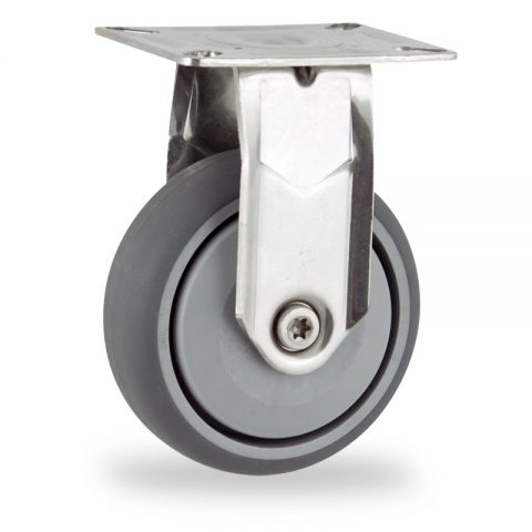INOX Fiksni točak,125mm za lagana kolica, sa točkom od termoplastika siva neobeležena guma osovina sa jednokugličnim ležajem montaža sa gornja ploča