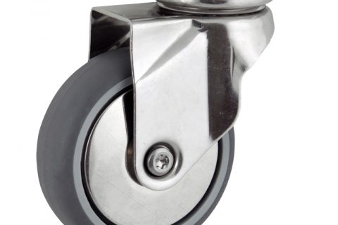 INOX Okretni točak,75mm za lagana kolica, sa točkom od termoplastika siva neobeležena guma osovina kliznog ležaja montaža sa gornja ploča