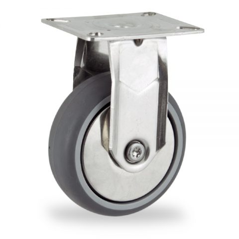 INOX Fiksni točak,125mm za lagana kolica, sa točkom od termoplastika siva neobeležena guma kuglični ležajevimontaža sa gornja ploča