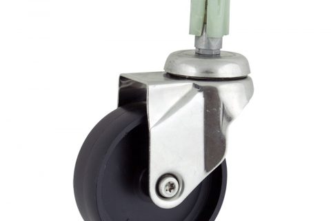INOX Okretni točak,75mm za lagana kolica, sa točkom od polipropilen  osovina kliznog ležaja montaža sa ekspander