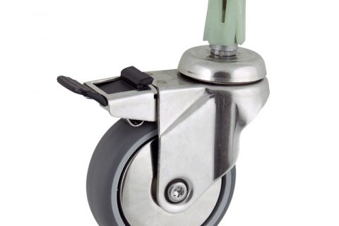 INOX Okretni točak sa kočnicom,75mm za lagana kolica, sa točkom od termoplastika siva neobeležena guma kuglični ležajevimontaža sa ekspander
