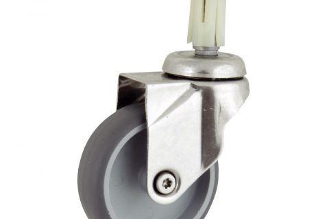INOX Okretni točak,100mm za lagana kolica, sa točkom od termoplastika siva neobeležena guma osovina kliznog ležaja montaža sa ekspander