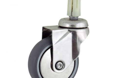 INOX Okretni točak,75mm za lagana kolica, sa točkom od termoplastika siva neobeležena guma osovina kliznog ležaja montaža sa ekspander