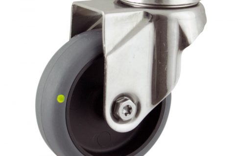 INOX Okretni točak,100mm za lagana kolica, sa točkom od elektroprovodna termoplastika siva guma osovina kliznog ležaja montaža sa otvor - rupa