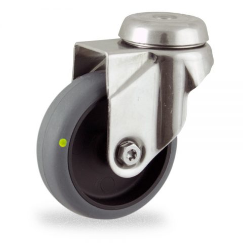 INOX Okretni točak,50mm za lagana kolica, sa točkom od elektroprovodna termoplastika siva guma osovina kliznog ležaja montaža sa otvor - rupa