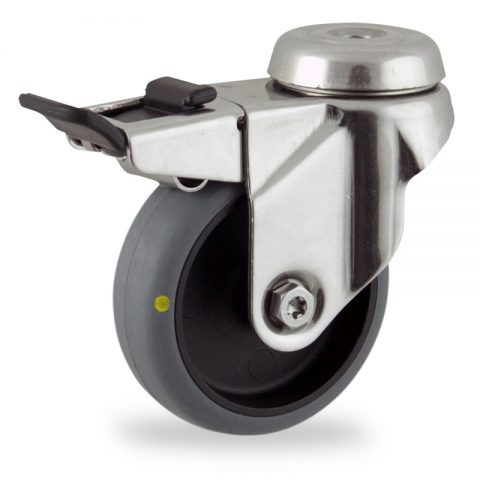 INOX Okretni točak sa kočnicom,50mm za lagana kolica, sa točkom od elektroprovodna termoplastika siva guma osovina kliznog ležaja montaža sa otvor - rupa