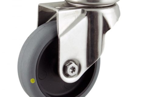 INOX Okretni točak,50mm za lagana kolica, sa točkom od elektroprovodna termoplastika siva guma kuglični ležajevimontaža sa gornja ploča