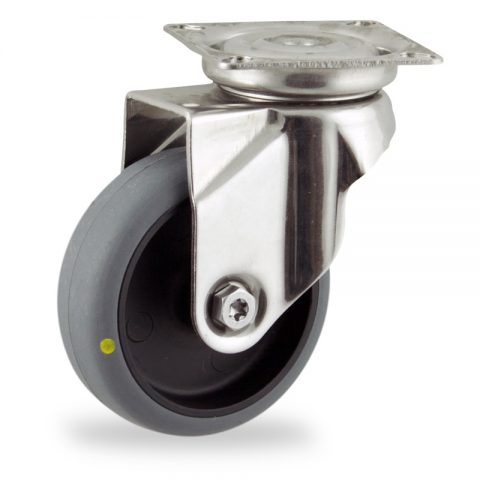 INOX Okretni točak,125mm za lagana kolica, sa točkom od elektroprovodna termoplastika siva guma osovina kliznog ležaja montaža sa gornja ploča