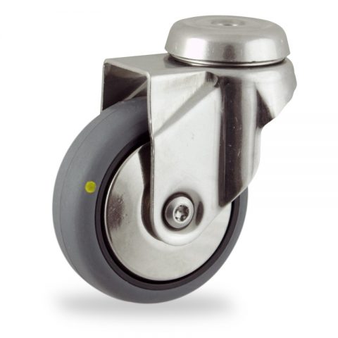 INOX Okretni točak,75mm za lagana kolica, sa točkom od elektroprovodna termoplastika siva guma kuglični ležajevimontaža sa otvor - rupa