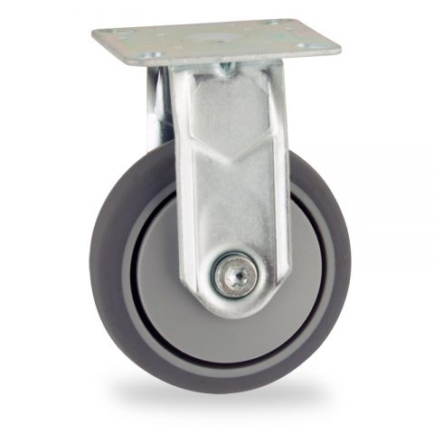 Fiksni točak,50mm za lagana kolica, sa točkom od termoplastika siva neobeležena guma osovina sa jednokugličnim ležajem montaža sa gornja ploča