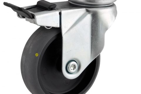 Okretni točak sa kočnicom,150mm za lagana kolica, sa točkom od elektroprovodna termoplastika siva guma osovina kliznog ležaja montaža sa gornja ploča