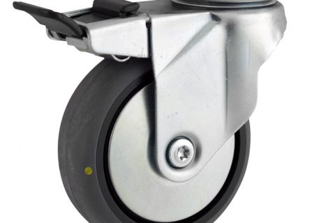 Okretni točak sa kočnicom,100mm za lagana kolica, sa točkom od elektroprovodna termoplastika siva guma osovina kliznog ležaja montaža sa gornja ploča