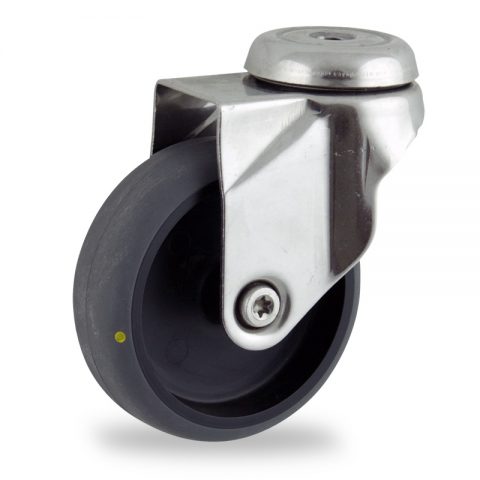 INOX Okretni točak,125mm za lagana kolica, sa točkom od elektroprovodna termoplastika siva guma osovina kliznog ležaja montaža sa otvor - rupa