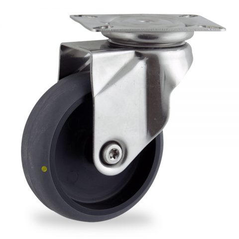 INOX Okretni točak,100mm za lagana kolica, sa točkom od elektroprovodna termoplastika siva guma kuglični ležajevimontaža sa gornja ploča