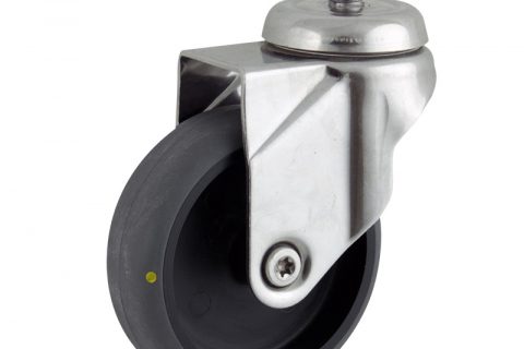 INOX Okretni točak,125mm za lagana kolica, sa točkom od elektroprovodna termoplastika siva guma osovina kliznog ležaja montaža sa navoj