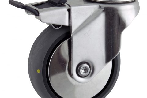 INOX Okretni točak sa kočnicom,150mm za lagana kolica, sa točkom od elektroprovodna termoplastika siva guma osovina kliznog ležaja montaža sa otvor - rupa