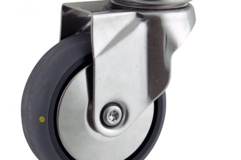 INOX Okretni točak,100mm za lagana kolica, sa točkom od elektroprovodna termoplastika siva guma kuglični ležajevimontaža sa gornja ploča