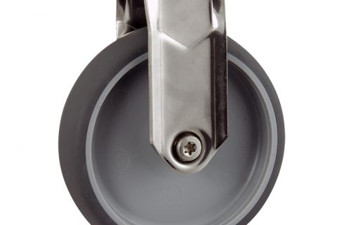 INOX Fiksni točak,125mm za lagana kolica, sa točkom od termoplastika siva neobeležena guma kuglični ležajevimontaža sa otvor - rupa