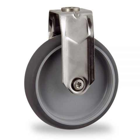 INOX Fiksni točak,150mm za lagana kolica, sa točkom od termoplastika siva neobeležena guma kuglični ležajevimontaža sa otvor - rupa