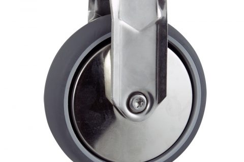 INOX Fiksni točak,125mm za lagana kolica, sa točkom od termoplastika siva neobeležena guma osovina kliznog ležaja montaža sa otvor - rupa
