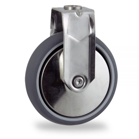 INOX Fiksni točak,150mm za lagana kolica, sa točkom od termoplastika siva neobeležena guma osovina kliznog ležaja montaža sa otvor - rupa