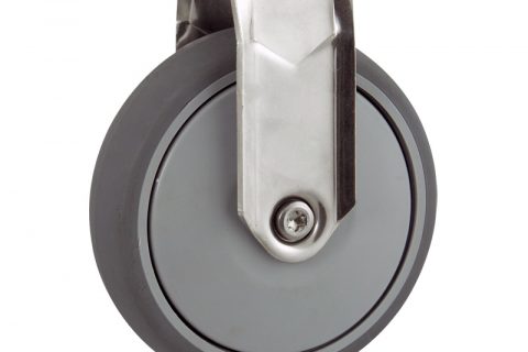 INOX Fiksni točak,125mm za lagana kolica, sa točkom od termoplastika siva neobeležena guma osovina sa jednokugličnim ležajem montaža sa otvor - rupa