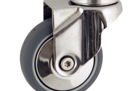 INOX Okretni točak,50mm za lagana kolica, sa točkom od termoplastika siva neobeležena guma osovina kliznog ležaja montaža sa otvor - rupa